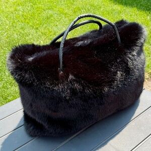 Black Faux Fur Travel Tote Bag/UNISEX